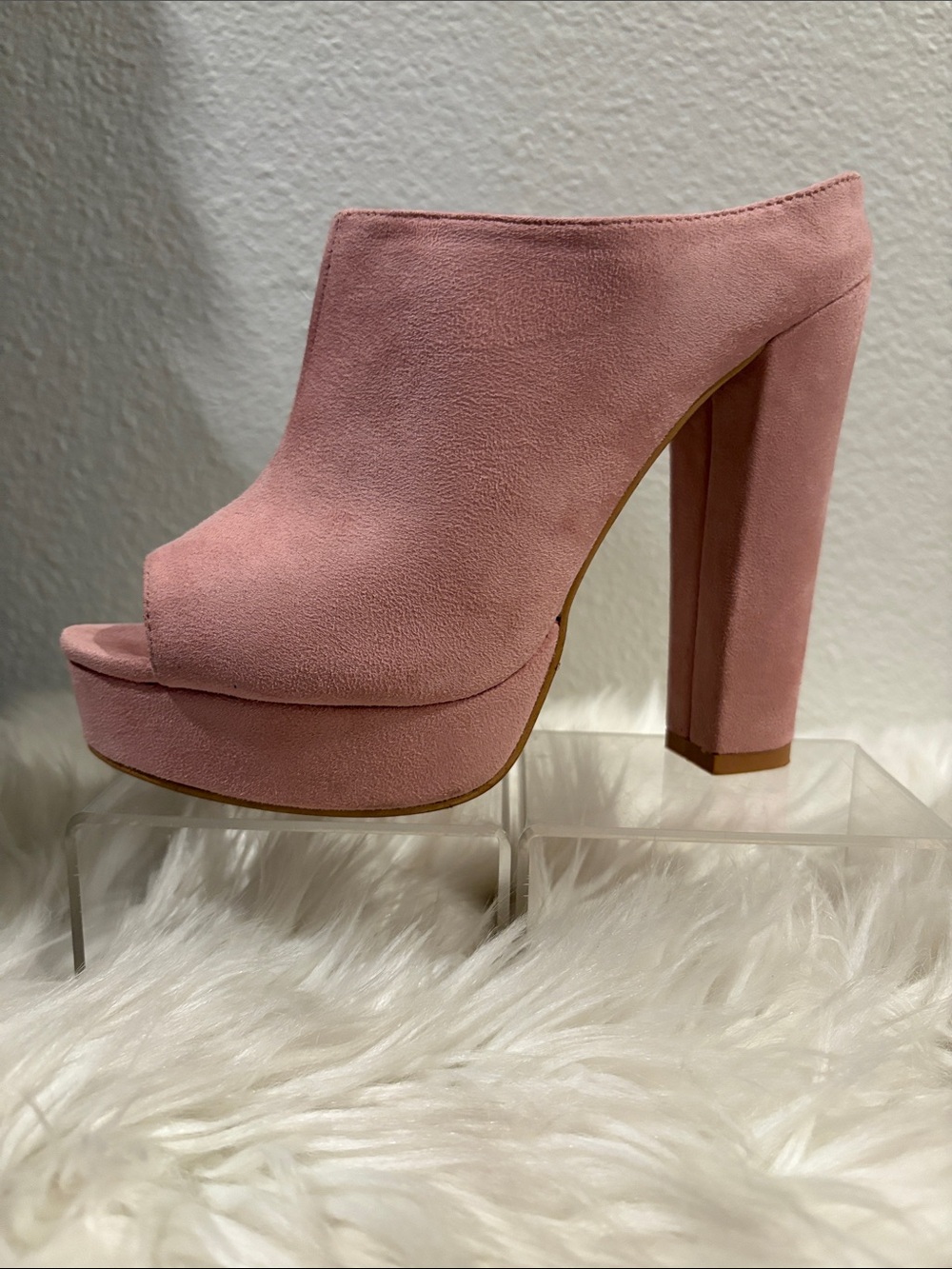 Pink Suede Platform Mule Heels